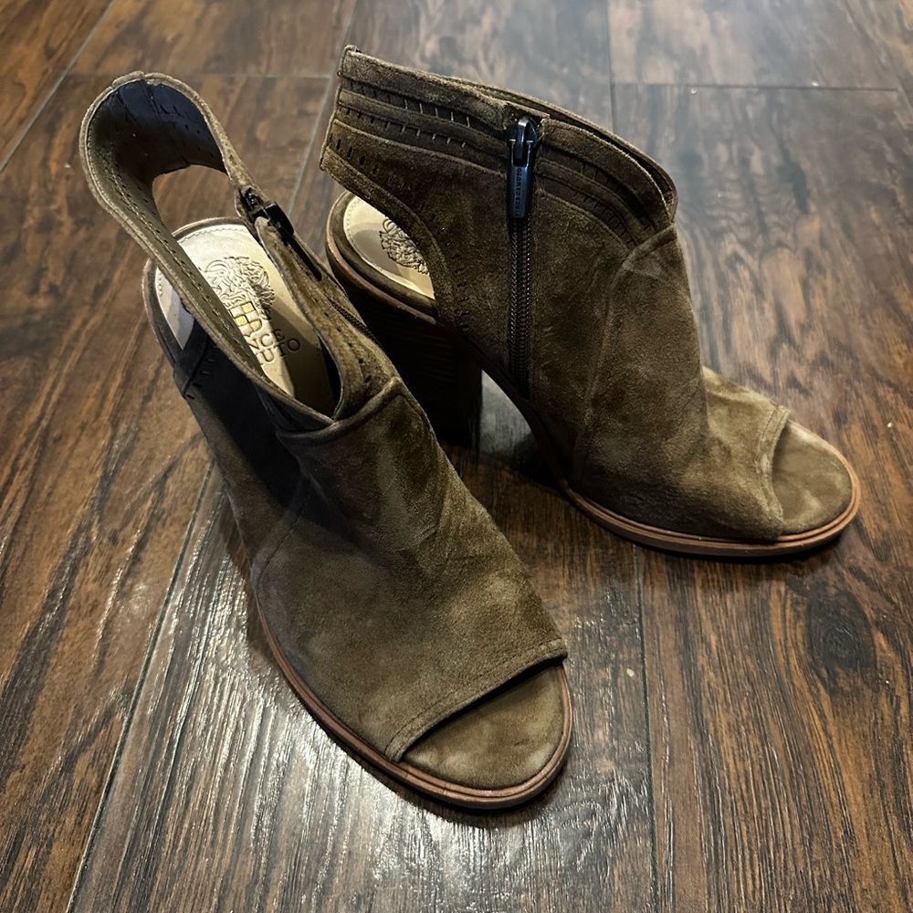 Vince Camuto Olive Suede Peep-Toe Heeled Sandals
